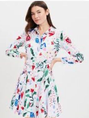 NWT retail $89.95 size 4 #Loft Petite Tropical Rhythm Godet Shirt Dress